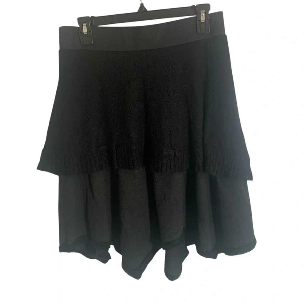 Free People Black Layered Asymmetrical Women's Skirt wool Size Small Witchy